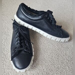 Stuart Weitzman Black Leather Sneakers with White Lug Sole